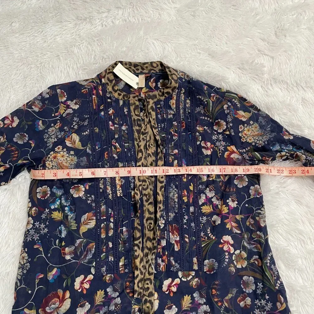 Women Anthropologie Pilcro Ladder Lace Floral Tunic Blouse in Navy Blue Small - Picture 11 of 14
